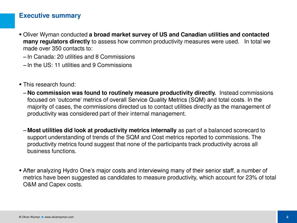 Oliver Wyman executive summary slide